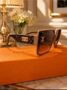 Monogram Oversized Square Sunglasses in Brown and Gold